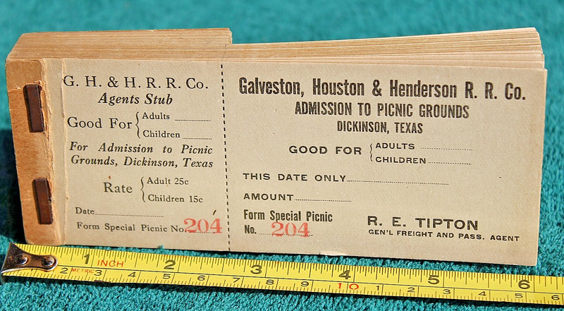 Galveston Houston & Henderson Railroad Dickinson Texas Railway Agent Ticket Stub