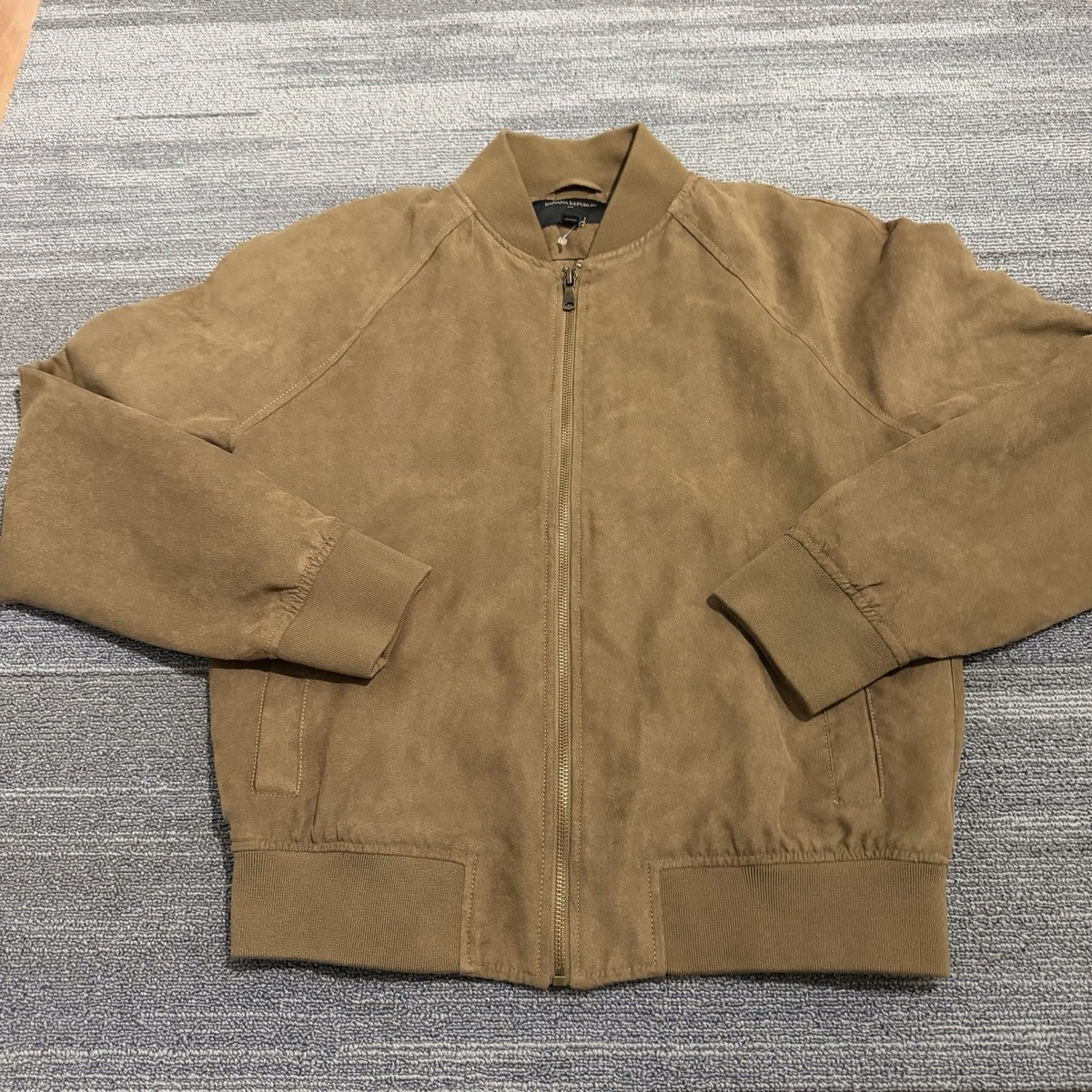 Banana Republic Jacket Mens Small Brown Vegan Suede Bomber Full