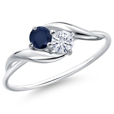 10K White Gold Ring Round Sapphire Moissanite (0.38 Cttw)