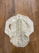 Vintage 70s Celery Green Frilly Tux Button Up Shirt
