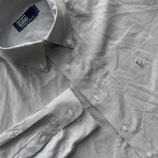 VTG Polo Ralph Lauren Shirt Mens 17 35 Blue White Oxford Flesh Pony