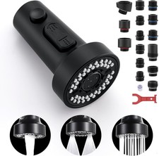 Kitchen Faucet Head Replacement Black, with 15 Adapters Plastic Pull Down Faucet