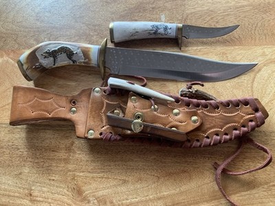 Ken Richardson Custom Double Knife Set. Wildcat Carving. Double Sheath