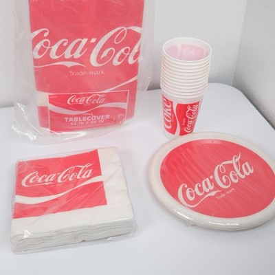 Vintage Coca Cola Party Plates Napkins Tablecloth Plastic Cups Picnic Tailgate