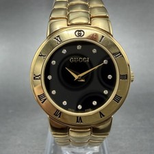 Gucci 3300L Watch Women 26mm Black Dial Gold Plated Round New Battery Vintage