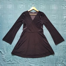 Express Black Velvet Faux Wrap Bell Sleeve Dress Women's M Goth Whimsigoth