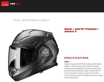 LS2 Advant X 180º Rotating Modular Motorcycle Helmets, Matte Titanium