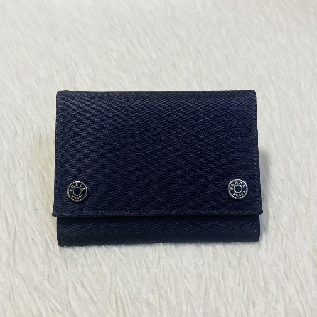 Prada Purple Nylon Leather Bifold Wallet with Coin Purse Authentic Excellent Condition