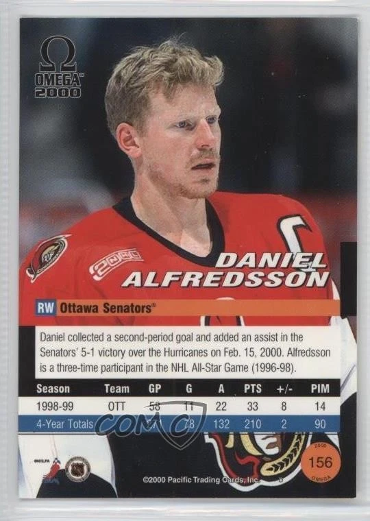 1999-00 Pacific Omega Copper /99 Daniel Alfredsson #156 HOF - Image 2 of 2