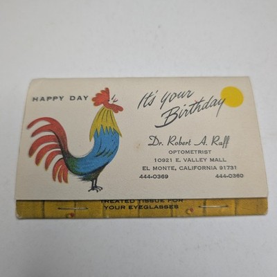 Vtg Dr Robert A Raff Optometrist Eyeglass Tissue Booklet Ad El Monte CA Rooster