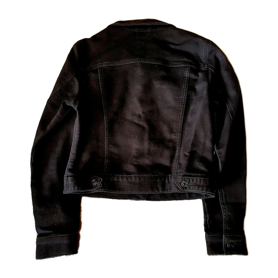 Just Jeans Women's Denim Jacket Size 8 Black Biker Style Distressed Finish Coat - image 2 of 4