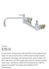 T S Brass B-0233 8  Wall-Mount Mixing Faucet 12  Nozzle Brand New