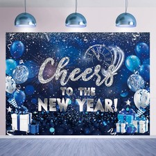 Happy New Year Backdrop 8x6FT New Years Decorations 2026 Blue Cheers to The N...