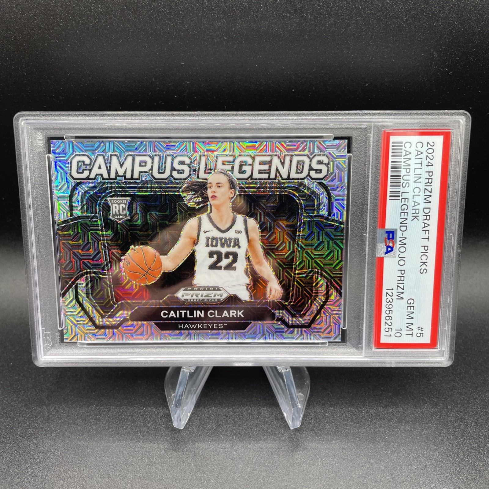 2024 PANINI PRIZM DRAFT PICKS CAITLIN CLARK CAMPUS LEGENDS MOJO /25 PSA 10