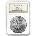 2000 $1 1-oz American Silver Eagle NGC MS69 Brown Label