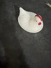 Vintage Hazel Atlas Hen On Nest White Opaline Milk Glass Lidded Candy Dish 1940s