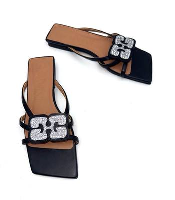Ganni Slide Sandals Black Leather Logo SPAIN 6.5;NIB
