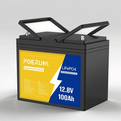LiFePO4 Battery 12V 100Ah Deep Cycle Solar RV Camper Boat Marine Off-Grid 1280Wh