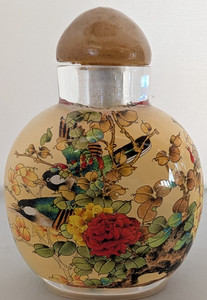 Vintage Chinese Inside Painted Glass Snuff Bottle Birds Flowers Reverse Painting