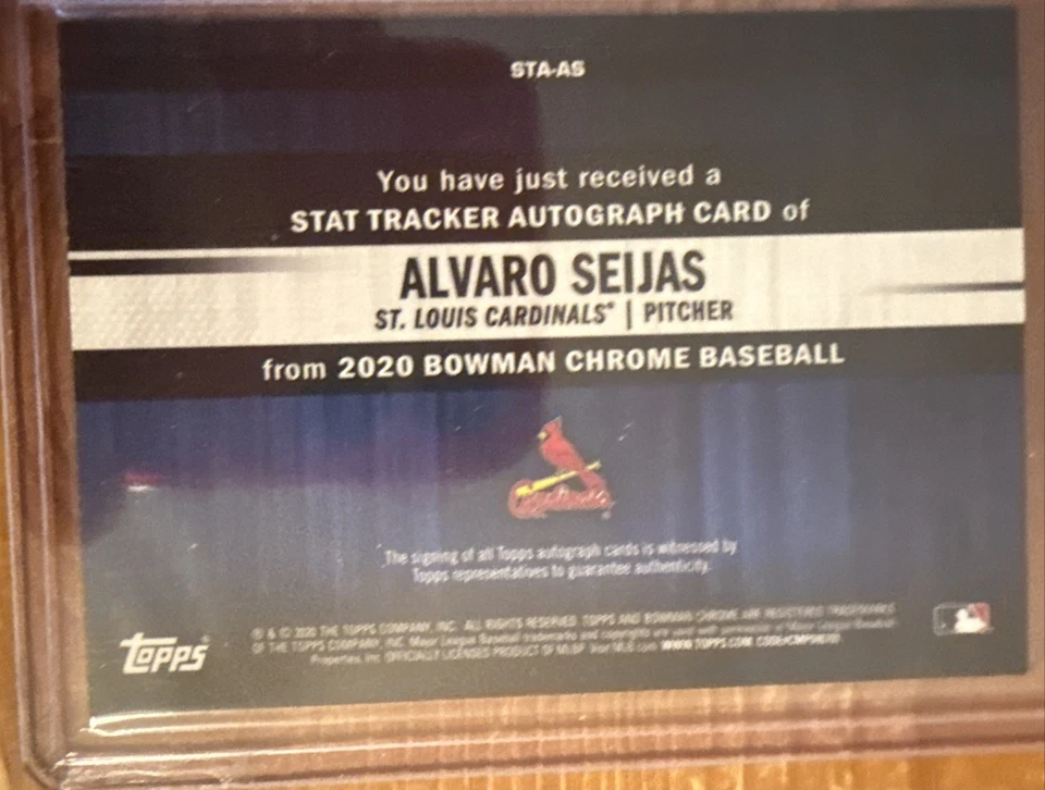 2020 Bowman Chrome Stat Track Autographs #STAAS Alvaro Seijas 25/99 Cardinals - Image 2 of 2