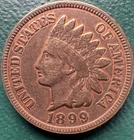 1899 Indian Head Cent Penny Coin In AU condition
