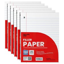 Wide Ruled Loose Leaf Filler Paper 10.5x8" 56gsm, 900 Sheets - Bulk Pack of 6