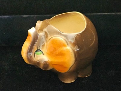 Vintage 1940s Shawnee Pottery Roly Poly Elephant Trunk Up Good Luck Planter
