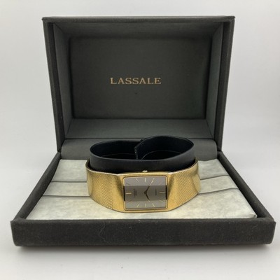 Vtg Seiko Lassale 23mm Watch Gold Gray Tank Dial Box & Manual 7