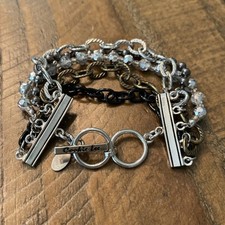 Cookie Lee Cuff Bracelet Multi strand Mixed Metal Colors 7  