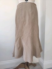 Vintage 1980s UK14 W34" BECASUAL Beige Needlecord Flared Panelled Twirl Skirt