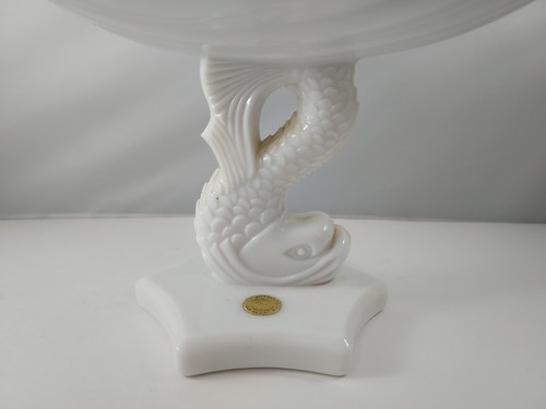 LARGE 8.5x13 Westmoreland Milk Glass Koi Fish Shell Compote Bowl &Candle Holders - Imagen 3 de 19
