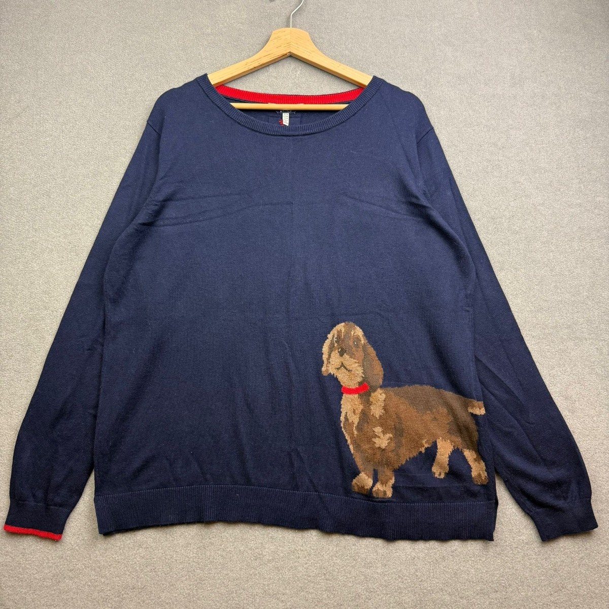 JOULES Jumper Women UK 18 Navy Knit Sausage Dog Dachshund Spaniel