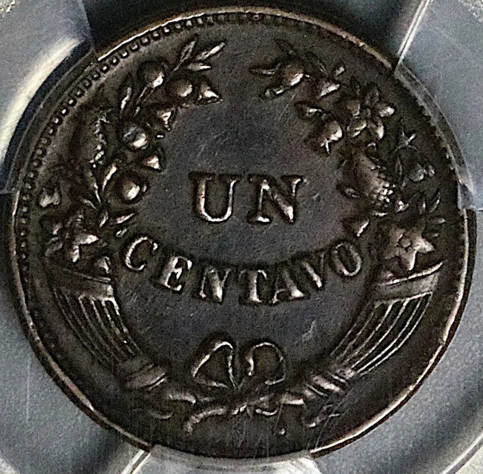 1909-R PCGS AU 50 Peru Un 1 Centavo Radiant Sun Key Date Coin POP 1/0 (25080601C - Image 3 of 4