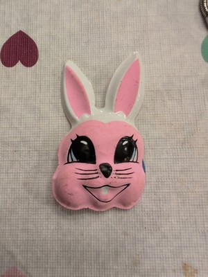 VINTAGE THIN PLASTIC EASTER PINK BUNNY RABBIT CAKE TOPPER SMALL 3 x2 