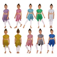 Kids Girls Jazz Sparkle Crop Top Skirt Set Cheer Outfit Dance Outfit Disco