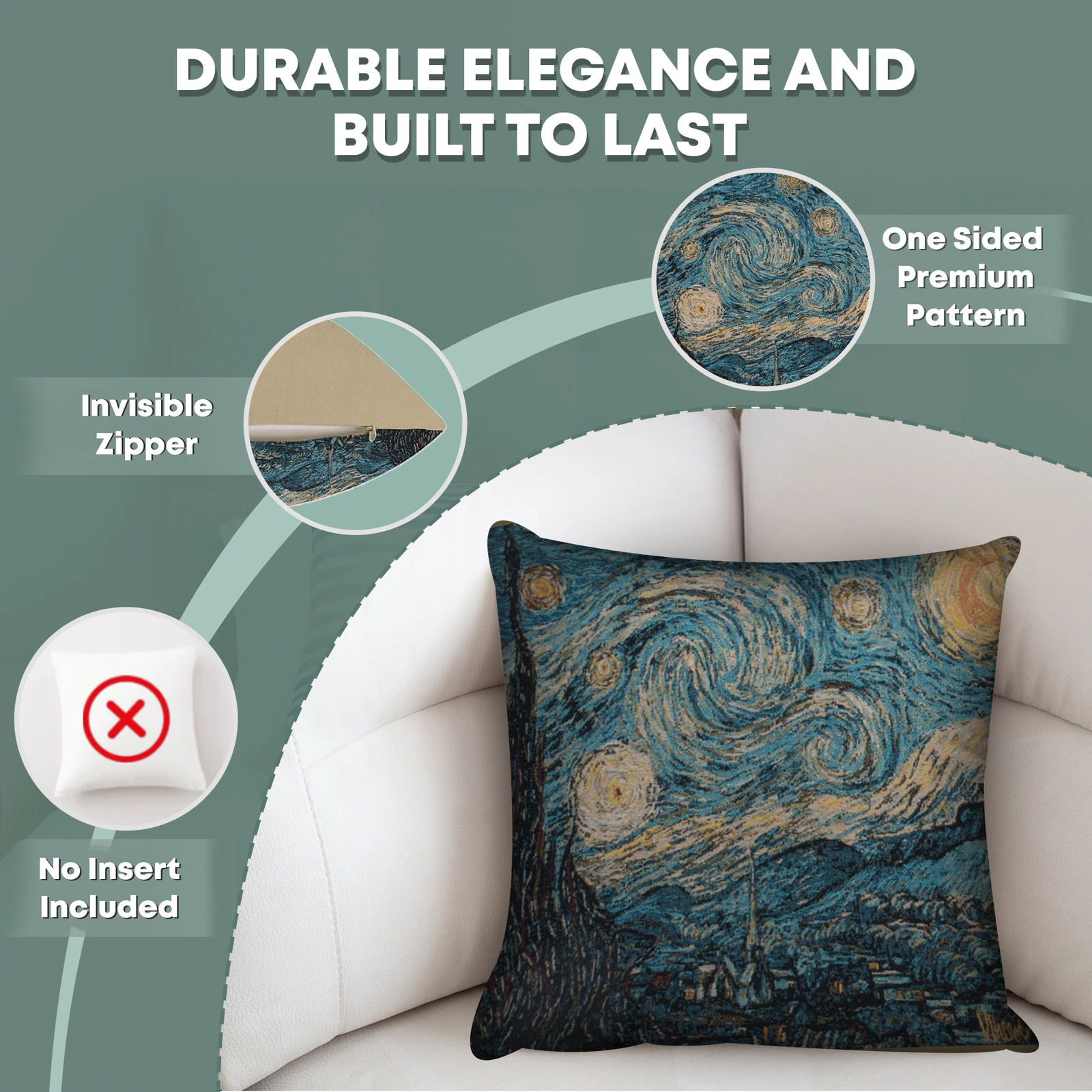Van Gogh's Starry Night Small European Cushion Cover Home Decor Pillow 14x14 in