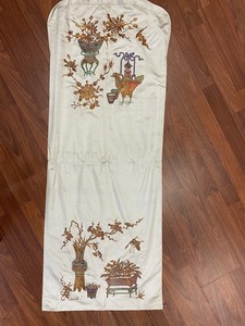 Antique Asian Chinese Silk Embroidered Textile bird metal lamé gold As is