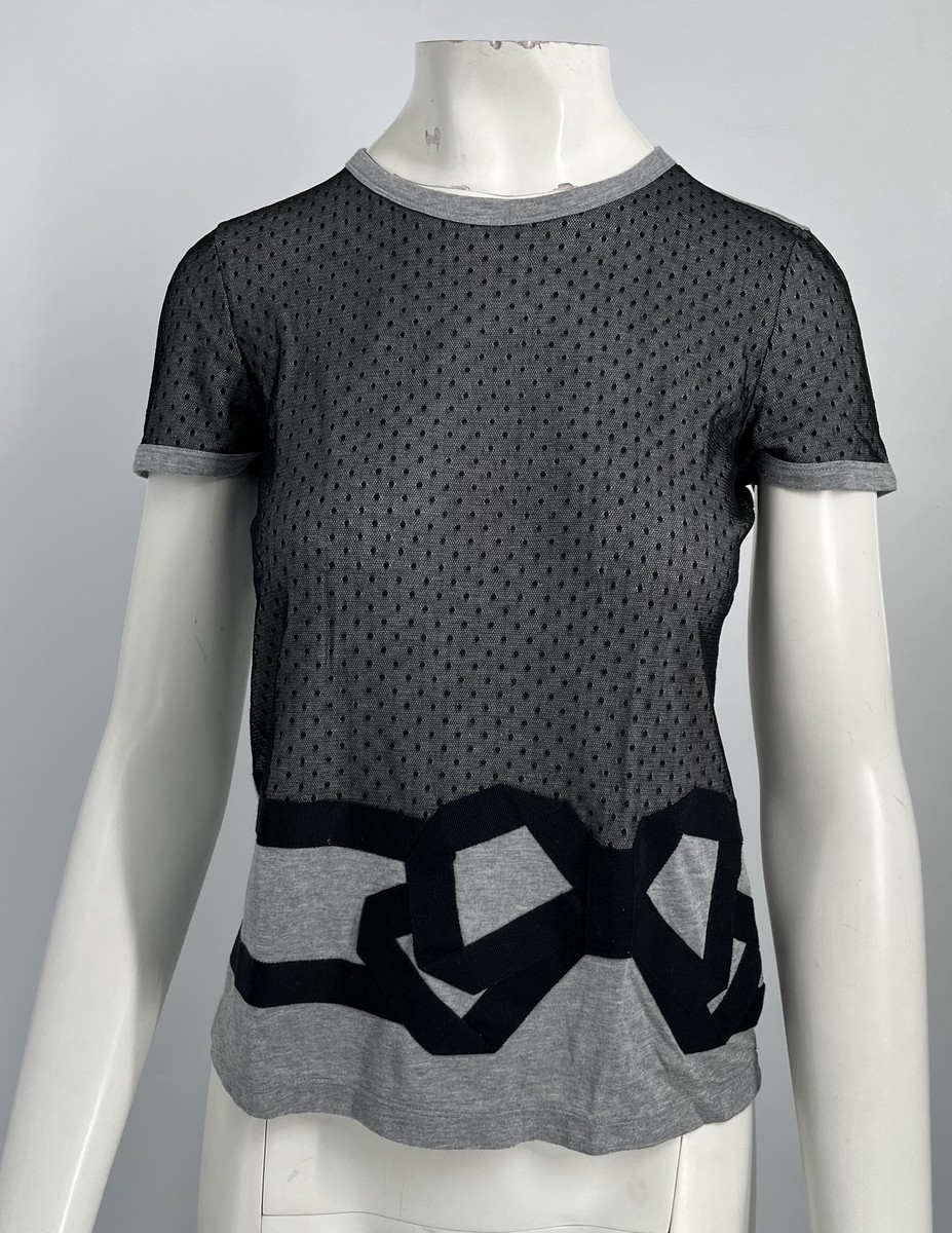 Red Valentino Gray Short Sleeve Black Polka Dot Mesh Bow