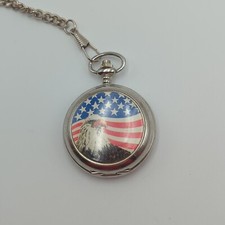 American Eagle Metal Silver Colored USA Quartz Pocket Watch Japan Movt