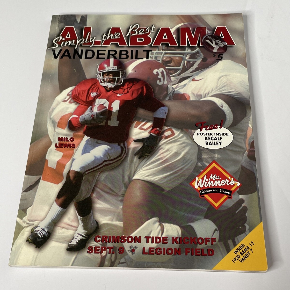 Alabama Football Crimson Tide Kickoff Vanderbilt Sept 2000