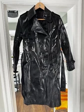 Helmut Lang Flasher Black Patent Cotton Women's Size Small Trench Coat