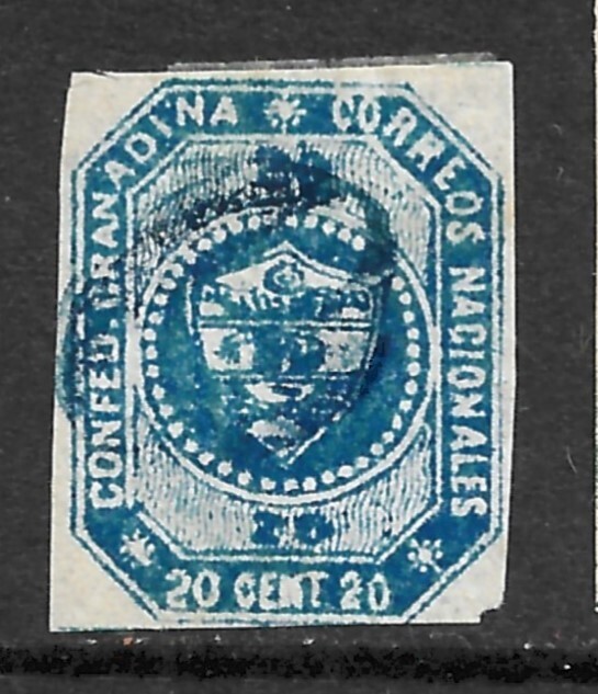 Colombia Scott 6 F/VF Used Blue Cancel Issued 1859