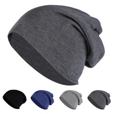 Men Women Solid Color Oversize Loose Beanie Hat Elastic Cotton Warm Ski Cap