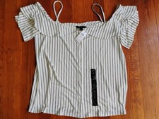 NWT Banana Republic Off Shoulder Blouse Top White Blue stripes size Medium