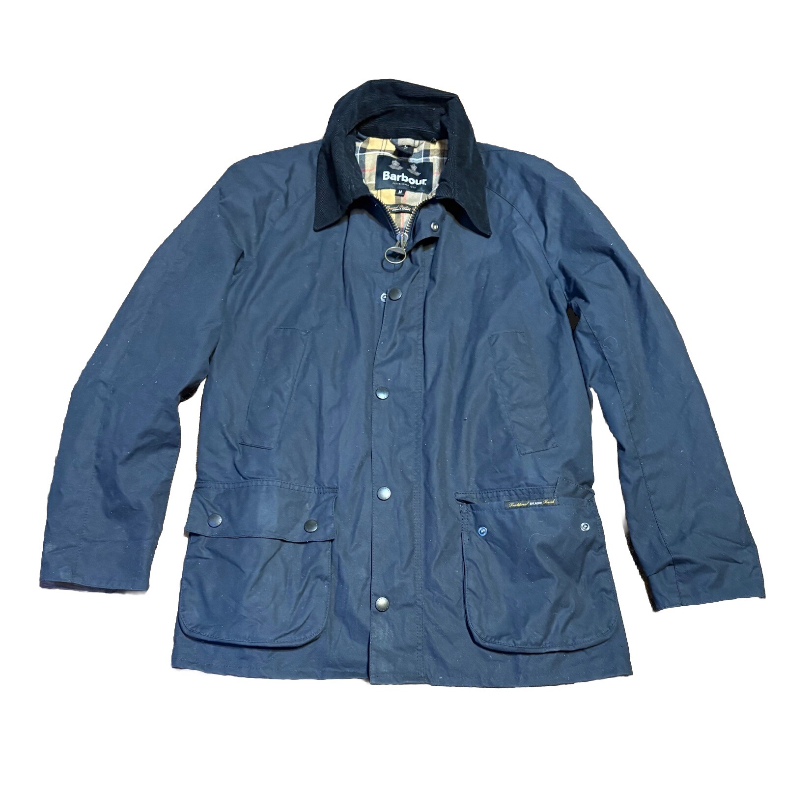 BARBOUR Ashby Waxed Cotton Men's Jacket Black Size M Sylkoil Tartan Corduroy Col