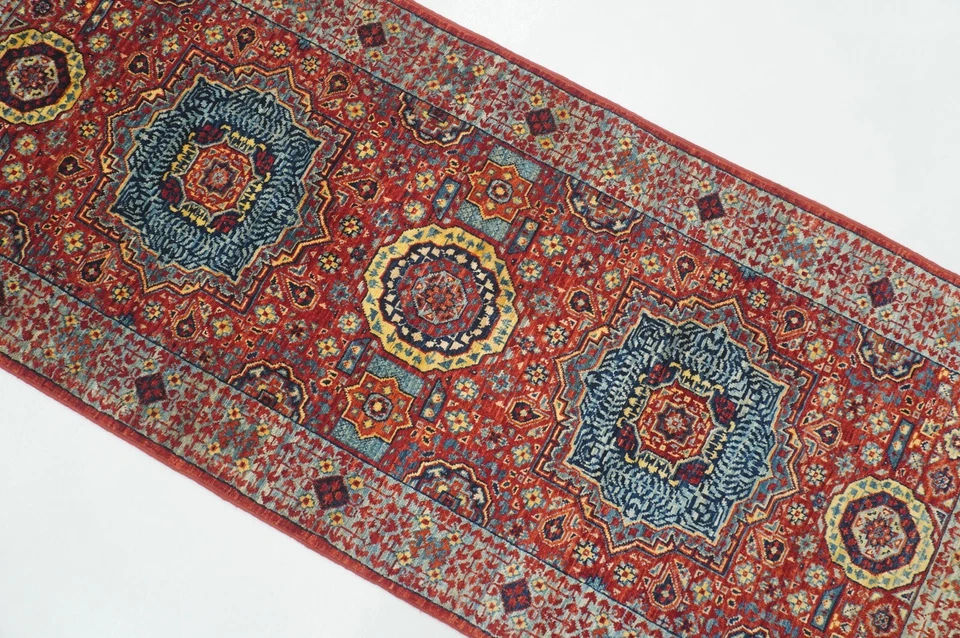 2 x 5 ft Red Turkish Mamluk Fine quality Hand knotted Medallion Runner Rug - Image 3 of 4