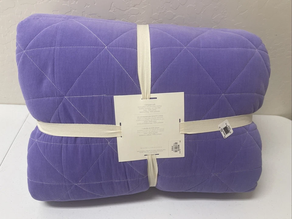 Pottery Barn Corduroy Plush Quilt Full Queen Diamond Stiched Purple - Image 3 of 4