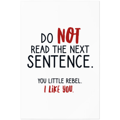 Do not read the next sentence. You little rebel. I like you 11001000434