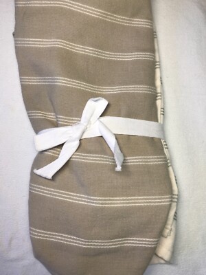 THYME & SAGE KITCHEN TOWELS (2) WHITE KHAKI STRIPES 100% COTTON 20 X 30 NWT
