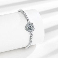 1/2ct D Color Heart Moissanite Tennis Bracelet Women Chain 925 Sterling Silver